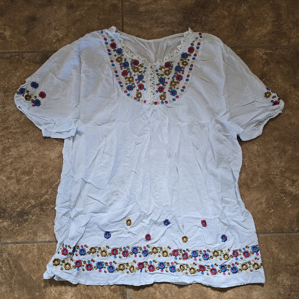 White Multicolored Design ANANDAS Blouse
